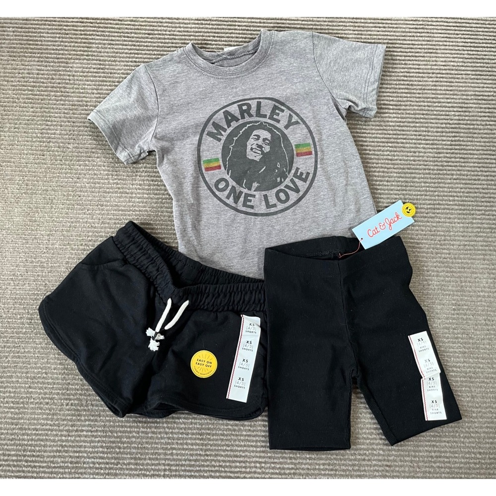 Girls Sz XS TShirt & Shorts Bundle BOB MARLEY CAT & JACK GIRLS NWT SZ XS (4/5)‎